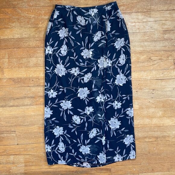 Vintage Floral Maxi Skirt Size Medium 29" Waist 1990s Crepe Georgette Long - Picture 1 of 6